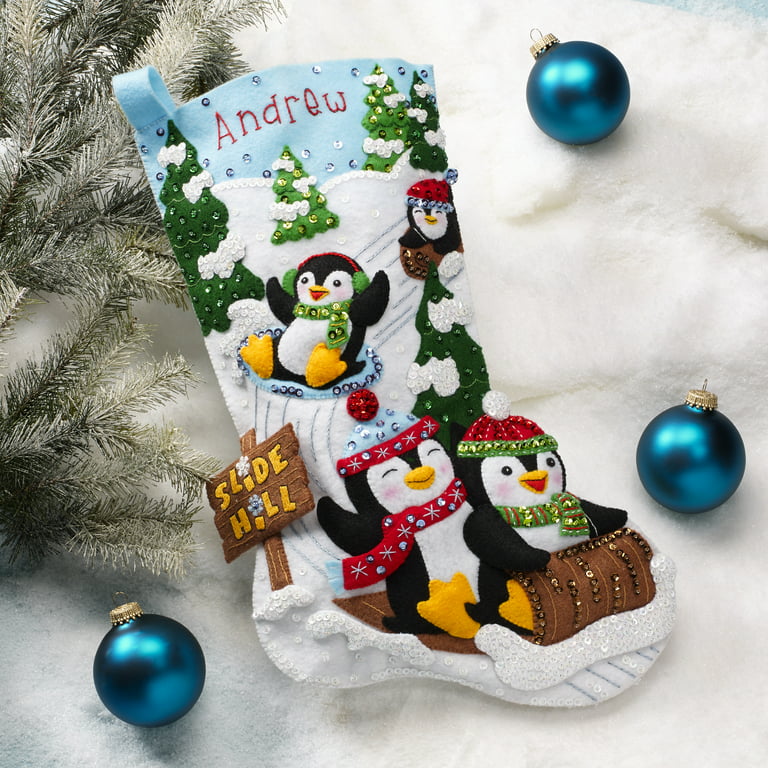 Bucilla Felt Applique 18 Christmas Stocking Kit, Jolly Pups and Santa 