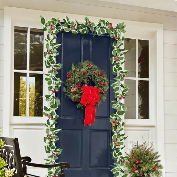 Zawou Multicolor Red Berry Christmas Garland Flexible Rattan Decoration for Indoor Table, Fireplace, Porch, or Outdoor Display