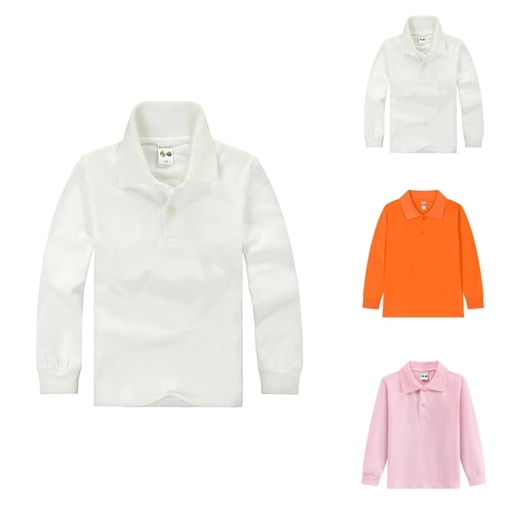 Boys Girls Polo Shirt Spring Fall Long Sleeve Casual Collared Uniform Shirts Kids Basic Plain Shirt