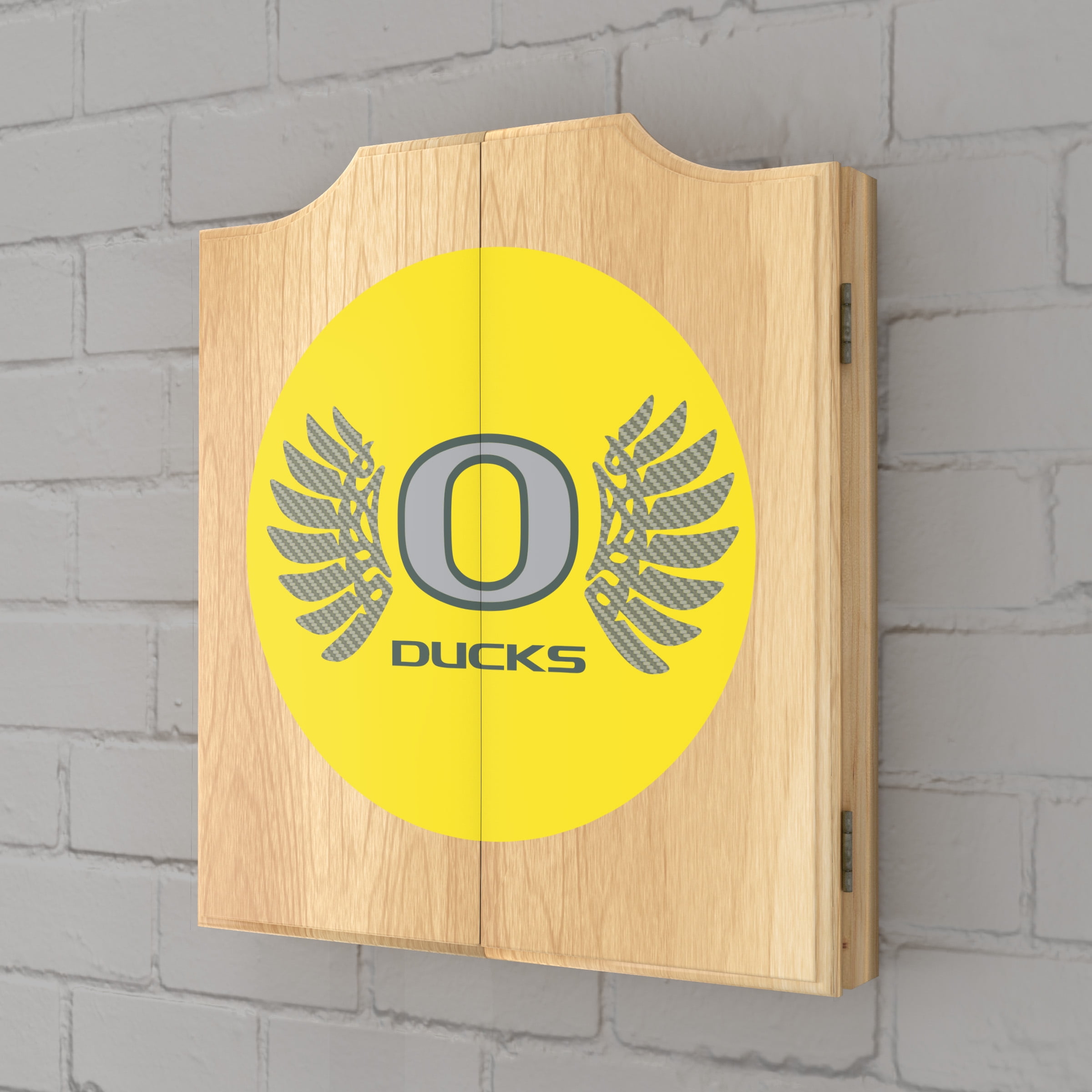 University of Oregon Wings Dart Board Cabinet Set with 6 Steel Tip Darts