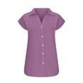thumbnail image 4 of Eryao Saving Deals Womens Cap Sleeve V Neck T Shirts,Cotton Linen Button Down Shirts 2025 Casual Summer Cap Sleeve Collared Tunic Tops Loose Solid Blouses,Purple,XXL, 4 of 6