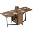 thumbnail image 1 of Brown Foldable Drop Leaf Dining Table with Storage Shelves - Space-Saving Table for Kitchen, Dining, Study & Office - MDF & Steel, 66.5" Wide, 1 of 7