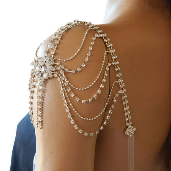 Rhinestones Tassels Shoulder Chain for Weddings Party Fringe Arm Chain Strap