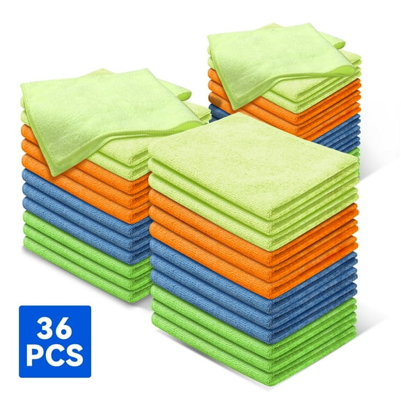 Cleaning Towels Car Washing Microfiber Cloth for Auto Detailing Home Kitchen, 12x16 Inch, Yellow, Orange, Blue, Green, Pack of 36