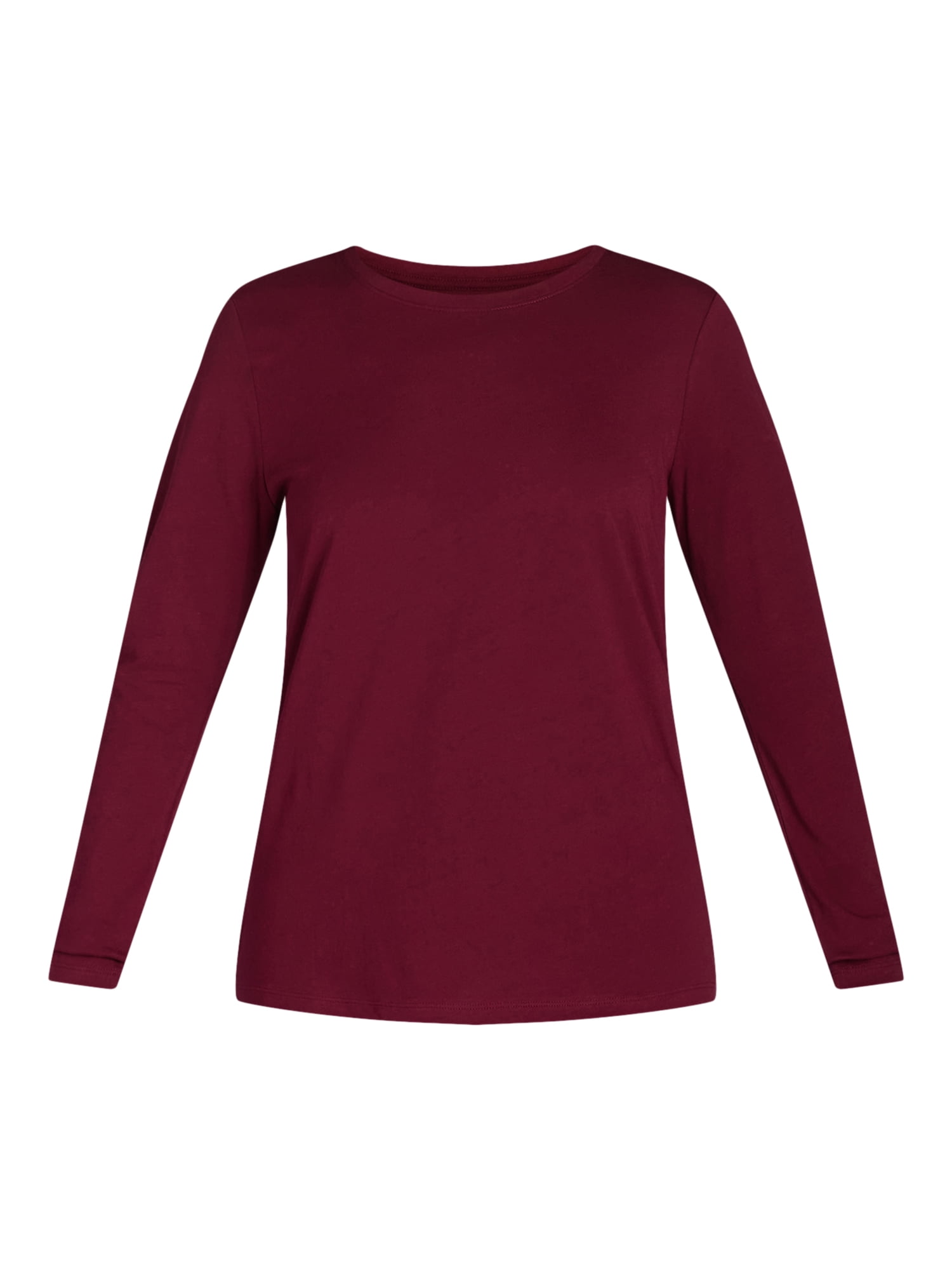Time and Tru Women's Cotton Crewneck Tee with Long Sleeves, Single and 3 Pack, Sizes XS-XXXL