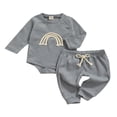 thumbnail image 2 of EIMELI Newborn Infant Baby Ribbed Pajamas Set Long Sleeve Ranibown Romper Pants Autumn Outfits Clothes Light Coffee 12-18 Month, 2 of 6