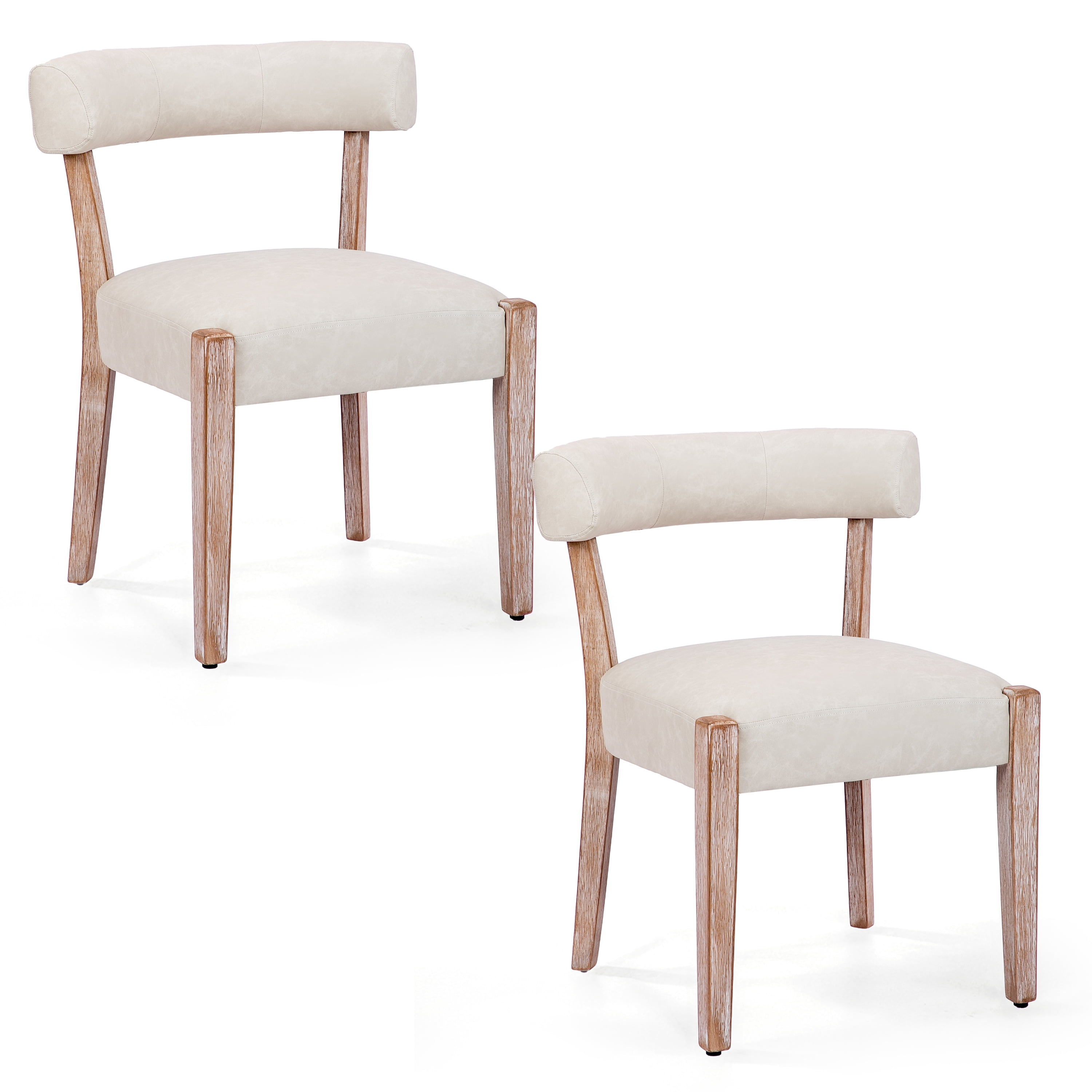 Bonbeur Modern Kitchen Dining Chairs Set of 2, Beige Faux Leather Cushion Seat with Solid Rubberwood Legs