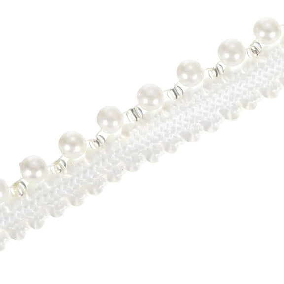 Uxcell 5 Yard  4mm OD 0.35" Wide Faux Pearl Lace Ribbon White 5Pack