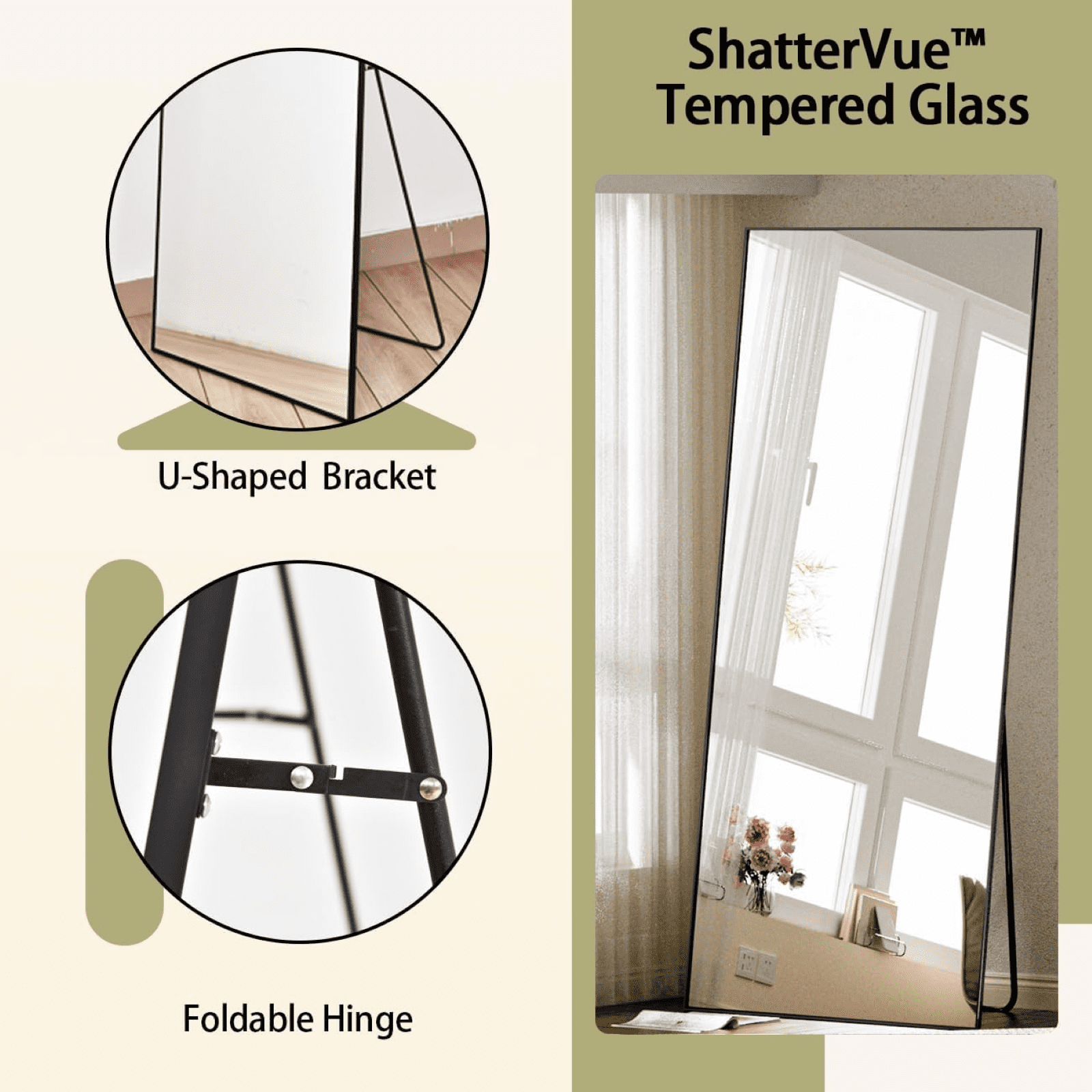 Lumora 71"x30.1" Full Length Floor Mirror Rectangular Freestanding Leaning Wall-Mounted Mirror, Black