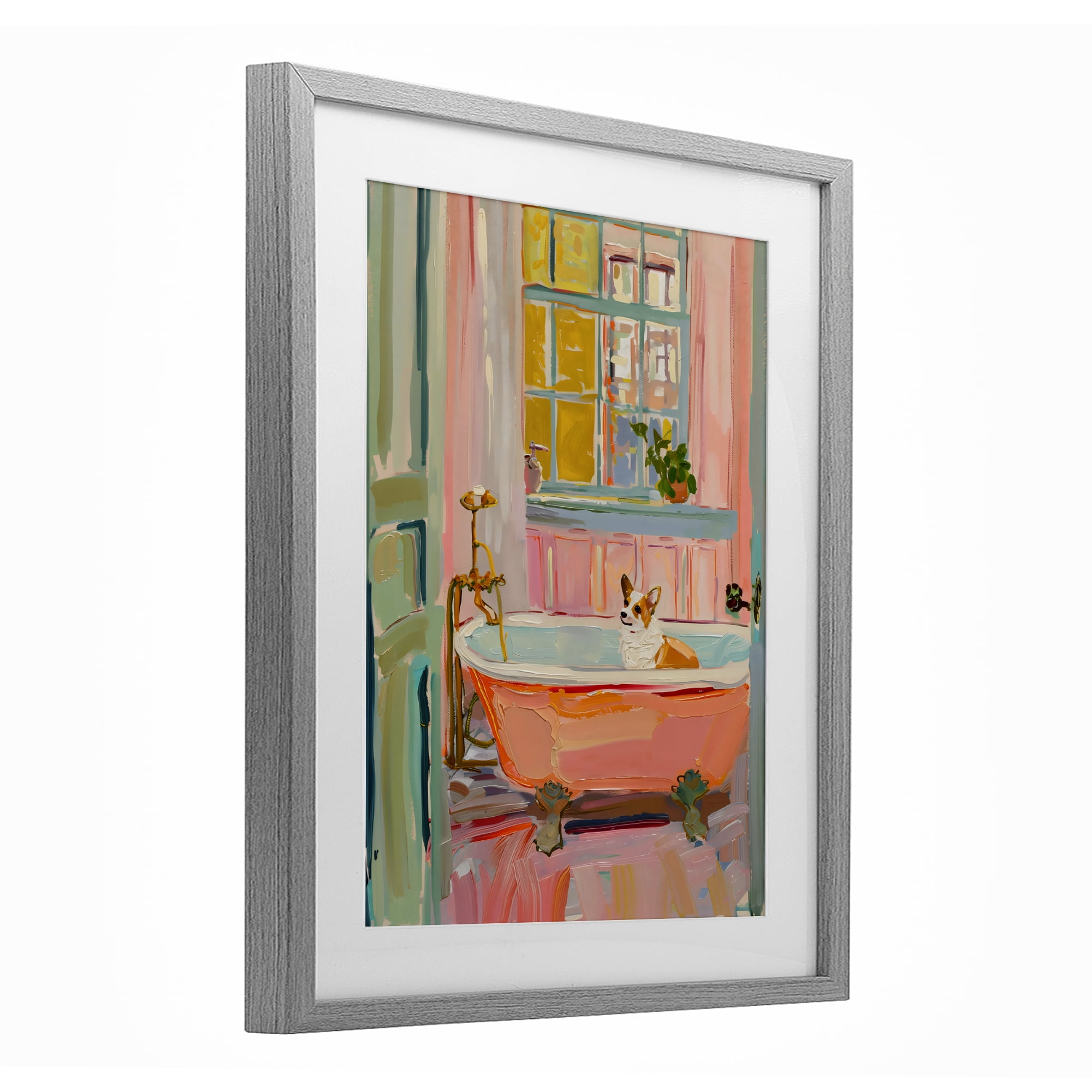 Stupell Industries Corgi in Bathtub Gray Framed Print Under Glass, design by The Prints Vibe