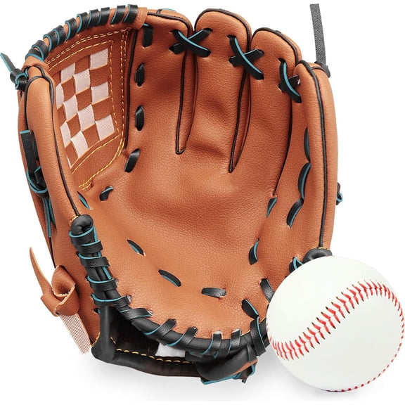 Baseball Glove and Ball for Kids Youth Adults Softball Teeball Training Left/Right Hand Glove with Soft Ball Set Brown/Black/Pink
