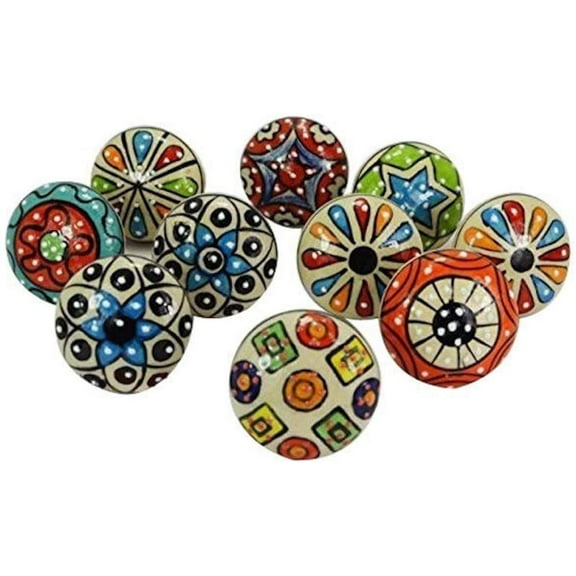 DORPMARKET 10 Pieces Set Dotted Ceramic Cabinet Colorful Knobs Furniture Handle Drawer Pulls