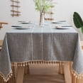 thumbnail image 2 of Waterproof Farmhouse Burlap Tablecloth with Tassel, Cotton Linen Rustic Embroidery Table Cloths 55x55 - Light grey, 2 of 6