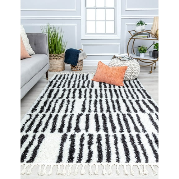 Rugs America BT30D White Rain Geometric/Stripe Modern White Area Rug, 2'6" x 8'
