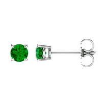 14k White Gold 4mm Round Lab Created Emerald Earrings Stud Earring for Women - .7 Grams