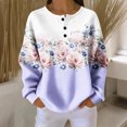 thumbnail image 2 of Women's Autumn Winter Plant Print Top Waffle Henry Shirt for Nature-Inspired Comfortable and Loose Fit Fall Tops for Women,Purple,2XL, 2 of 7