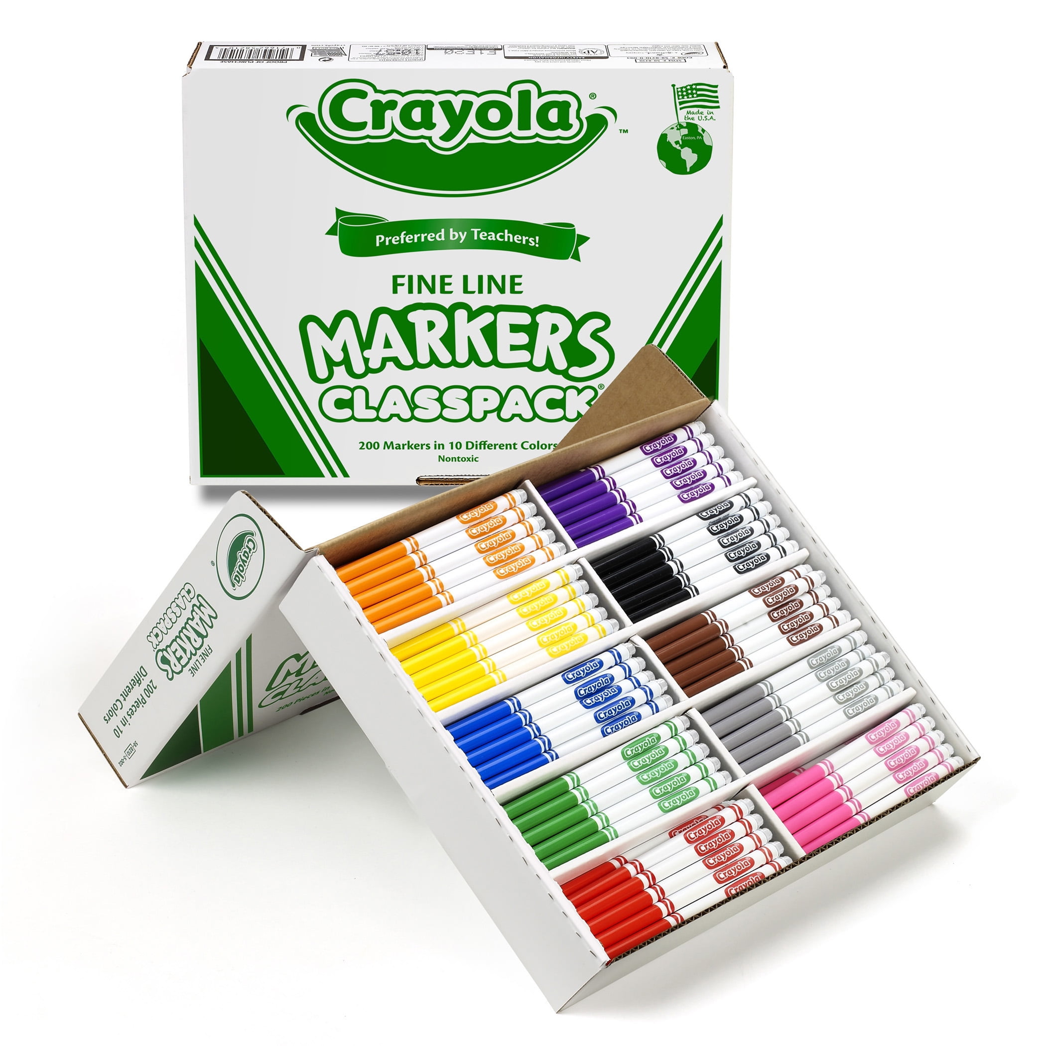 Crayola Non-Washable Classpack Markers, Fine Point, 10 Colors, Pack of 200