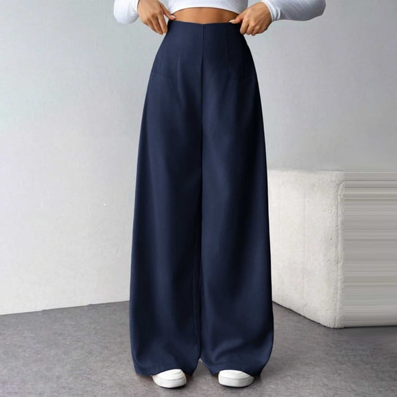 PNTUTB Women's Fashion Solid Color High Waisted Trousers Side Zipper Casual Loose Comfortable Wide Leg Pants
