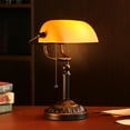 thumbnail image 2 of 2 Pack Bankers Desk Lamp, Yellow Glass Shade, Vintage Desk Lamp With Pull Chain Switch, 2 of 7