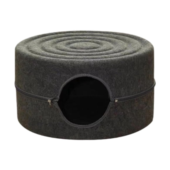 Bunblic Cat Tunnel Bed Hideaway Comfortable Semi Enclosed Pet Bed for Indoor Cats Warm Felt Round Pet Cave for Kitten Resting Chasing Dark Gray