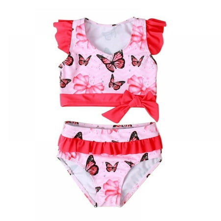 

URMAGIC Baby Girls Prints Tankini Set Toddler Two Piece Bikinis Bathing Suit Kids Ruffle Swimsuit Beach Wear 18M-5T