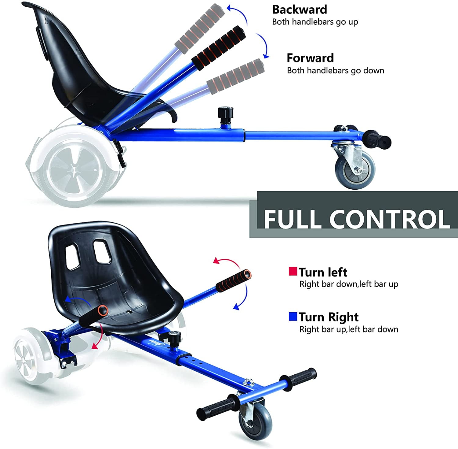Wonder Wheels Hover Kart Go Kart Adjustable Seat Attachment for 6.5" Hover-Rider Buggy - Blue
