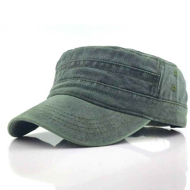 Nvzi Gorra militar escolar, gorra de béisbol estilo militar, parte superior plana, lavada, primavera verano, retro, ala baja, gorra militar escolar, 1 pieza, verde