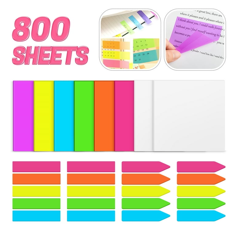 Transparent Sticky Tabs and Notes Set of 12 Pads, See Through Colored Memo  Note Pads Waterproof Self-Stick Pads for Office School Home Supplies (500