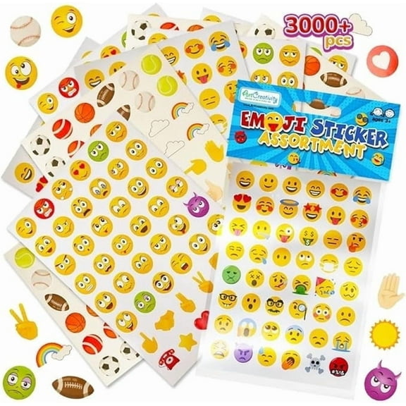 ArtCreativity Emoji Stickers for Kids Ages 3 , 12 pack with 72 Sheets, over 3,000 Assorted Emoticon Stickers for Classroom Rewards and Party Favors