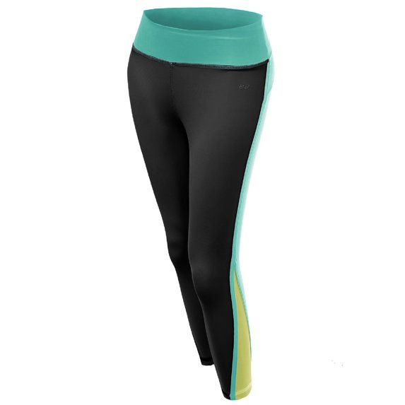 FashionOutfit Women's Back Color Contrast 3/4 Capri Skinny Workout Yoga Pants