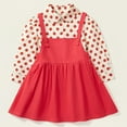 thumbnail image 4 of FYDUU Toddler Girl Clothes Outfits Button Long Sleeve Red Polka Dot Shirts With Suspender Skirt Overalls 2 Piece Set Casual School Uniform Fall Outfits 3-4 Years, 4 of 9