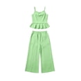 thumbnail image 6 of BLTIBY Toddler Girls 2 Piece Outfits Cute Fashion Ruffle Sleeveless Cami Tank Top and Wide Leg Pants Sets Green 14-15Years, 6 of 9