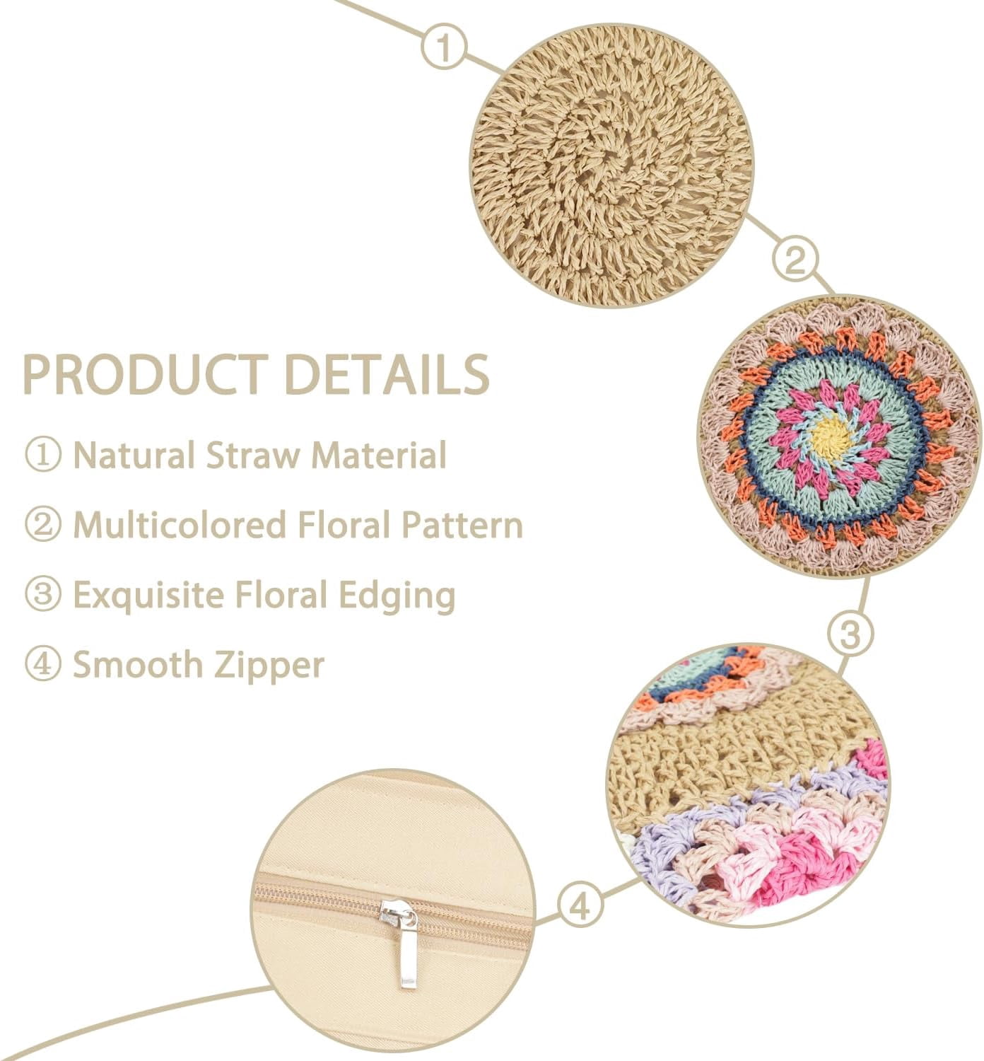 Straw Bags for Women Large Beach Tote Bag Floral Crochet Woven Shoulder Purse Summer Handbag