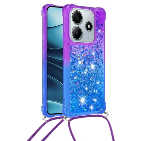 GY-MCKK for Xiaomi Redmi Note 14 4G 163 Case Girls Women Cute Glitter Soft TPU Phone Case with Strap Lanyard Shockproof Protective Cover-B4