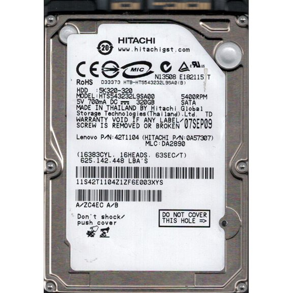 HTS543232L9SA00 P/N: 0A57307 MLC: DA2890 Hitachi 320GB