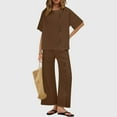thumbnail image 2 of Summer Fashion Two Piece Sets for Women Dressy Plus Size Solid Button Decor Set+Short Sleeve Blouse +Wide Leg Split Pants Cotton And Linen Outfits, 2 of 7