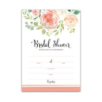 FLORAL BRIDAL SHOWER INVITATIONS — Pack of 25 — Garden Bridal Shower Blank Fill-in INVITES, Champagne Coral Design Invites, Flowers, Chic, Unique, Garden Bridal Shower Invitations I612-INV1