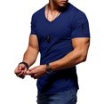 thumbnail image 4 of BKQCNKM Mens Shirts for Men Mens Summer Fashion Casual Solid Color Zipper Pocket T Shirt Short Sleeve Shirt Top Blouse Mens T Shirt, Dark Blue 3XL, 4 of 5