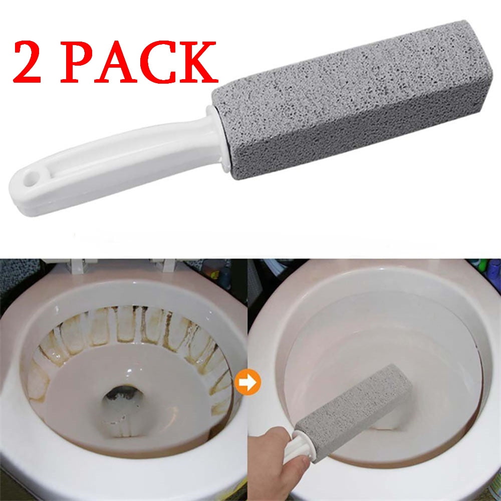 Pumice Cleaning Stone with Handle Toilet Bowl Cleaner Hard Water Ring Remover for Bath/Pool/Kitchen/Household Cleaning 2 Pack