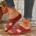 thumbnail image 5 of HomeDM Low Wedge Platform Sandals for Women Open Toe Slip On Summer Comfort Walking Beach Slide Sandals, Wine Size 6, 5 of 9