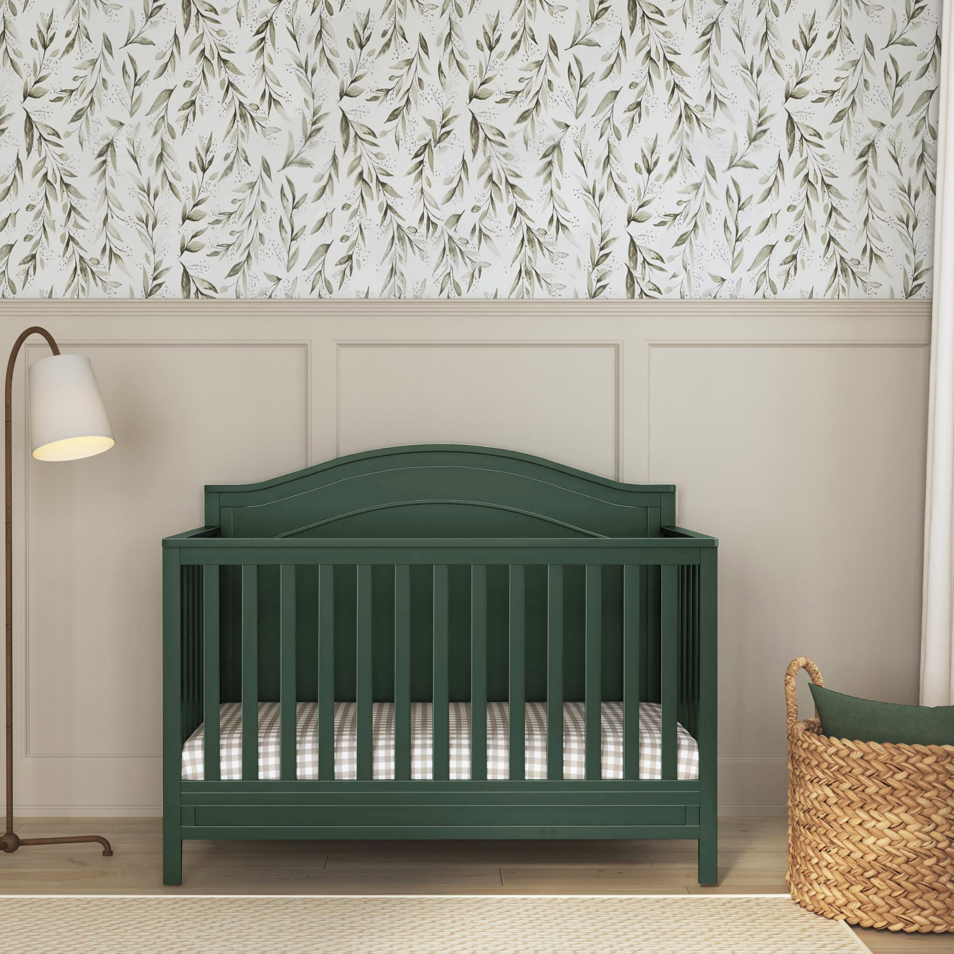 DaVinci Charlie 4-in-1 Convertible Crib, Forest Green + Comfort Crib & Toddler Mattress