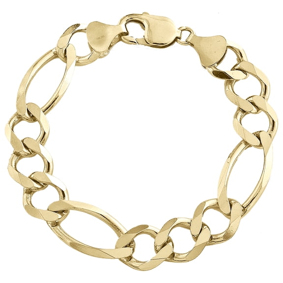 14K Yellow Gold 12mm Solid Plain Figaro Link Bracelet Lobster Clasp 8 Inch
