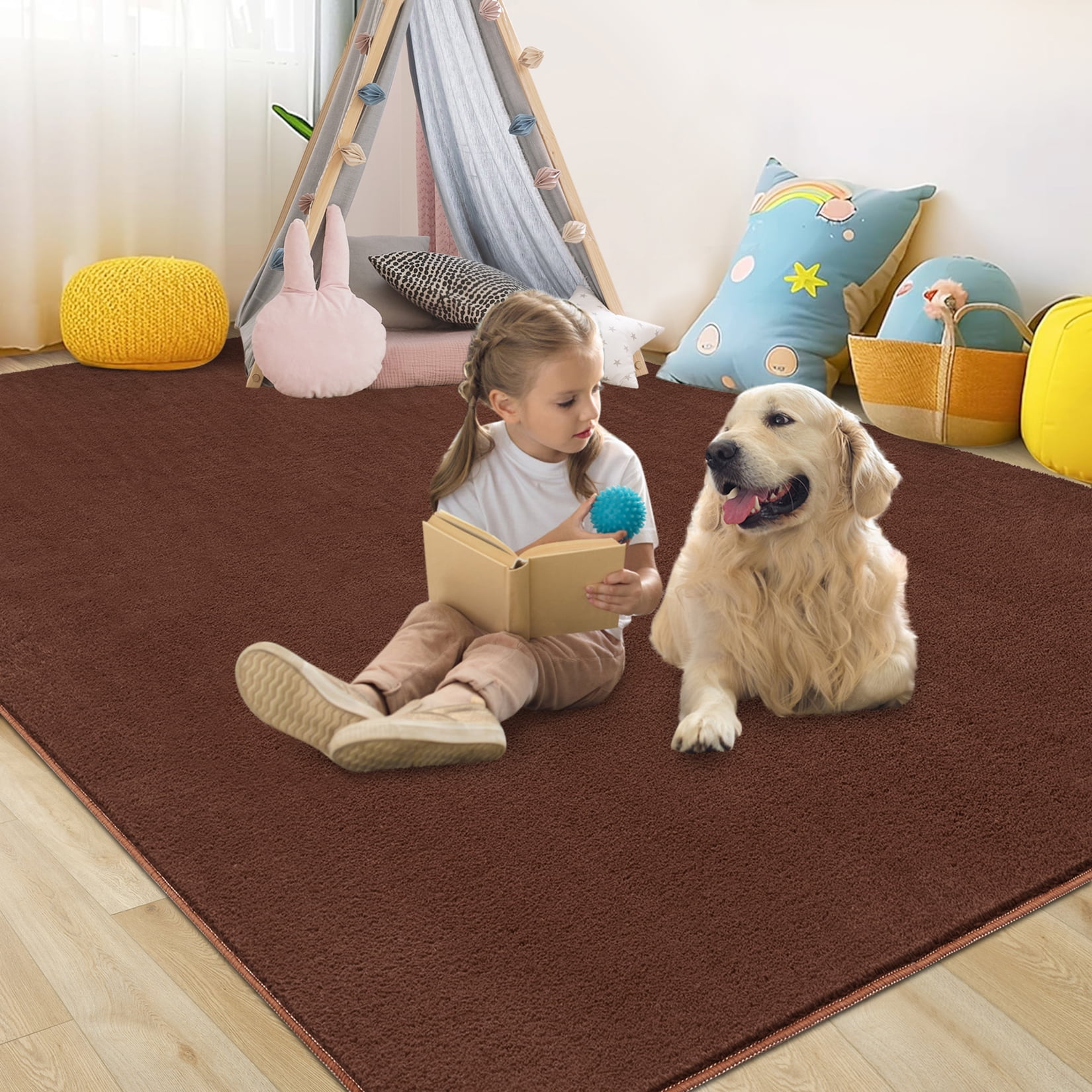 Memoryfield Ultra Soft Area Rug, 5'x7' Fluffy Non Slip Carpet for Living Room Bedroom Home Decor, Brown