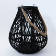 thumbnail image 1 of Set of 4 Black Woven Frame With Jute Rope Handle And Glass Candle Holder Pear Shaped Lantern, 1 of 1