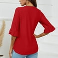 thumbnail image 5 of tklpehg Long Sleeve Shirts for Women V-Neck Flared Mid-length Tops Going Out Tops Fall Clothes Leisure Comfortable Solid Color Womens Clothes Pullover Red XXL, 5 of 5