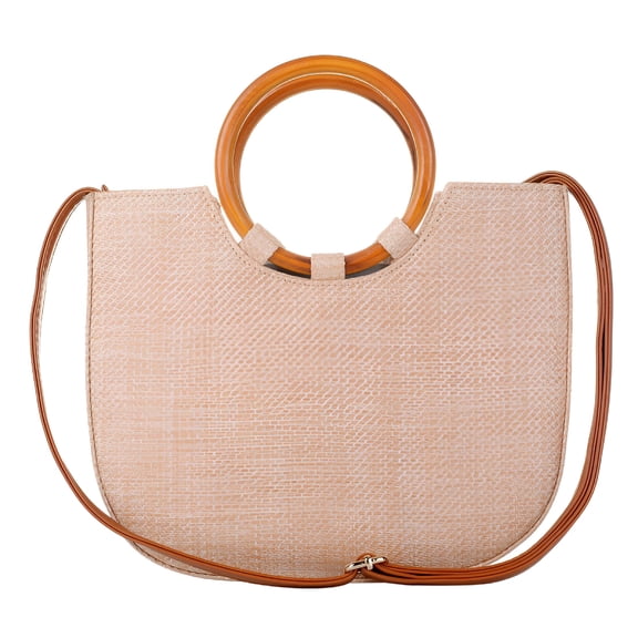 GASTROPOD Hand-Woven Straw Bag Women Summer Beach Handbag Purse Retro Rattan Tote Clutch Travel Bag with Wood Round Top Handle