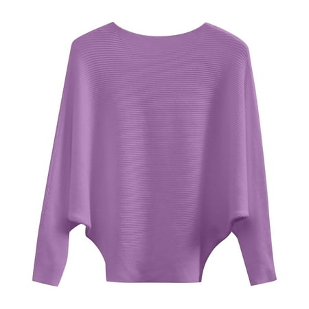 NMMUED Batwing Sweaters for Women Crewneck Sweater Women Fall Sweaters for Women Womens Crew Neck Sweater Pullover Sweaters for Women Knit Sweater for Women Batwing Tops for Women Purple S