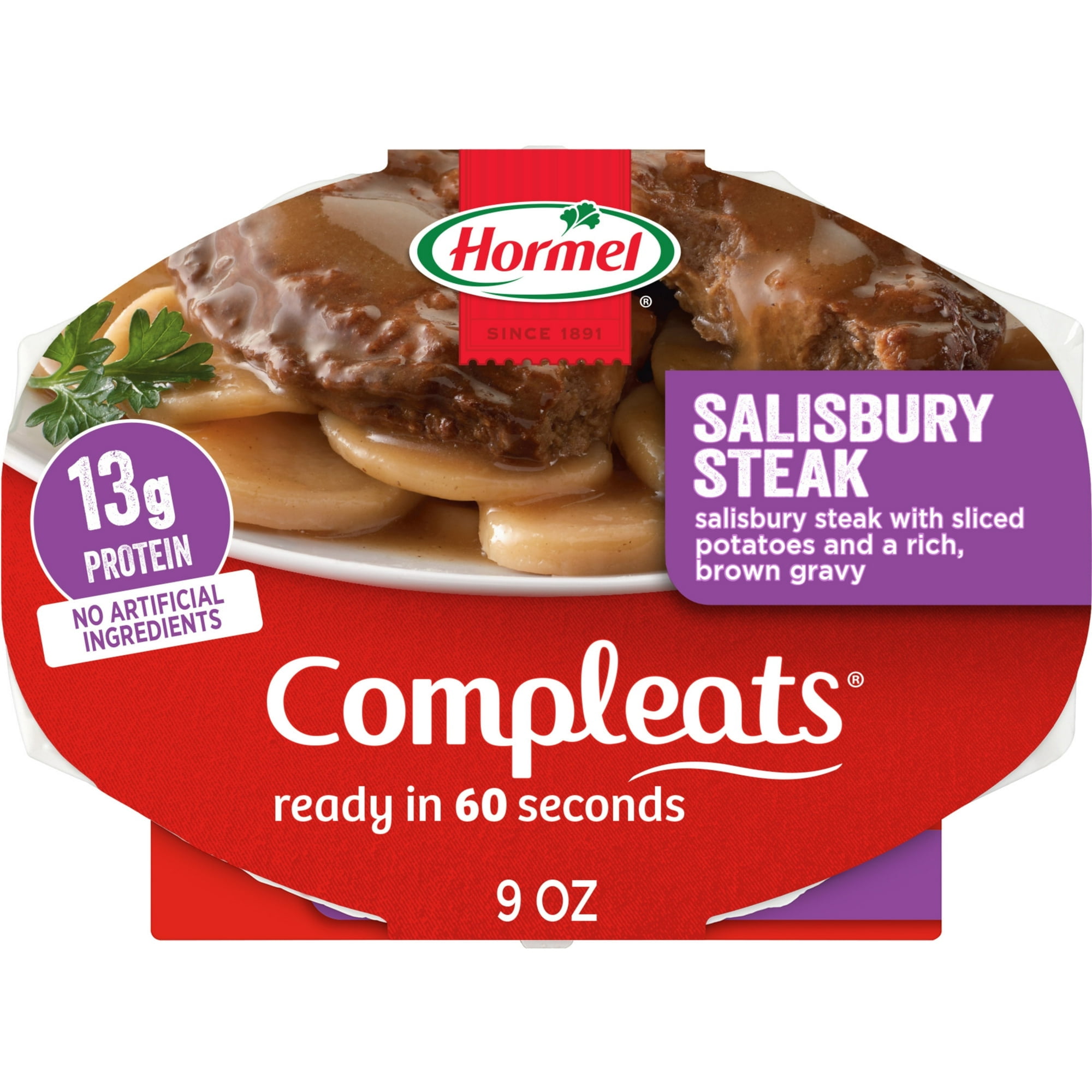 HORMEL COMPLEATS Salisbury Steak with Sliced Potatoes 13 grams Protein 9 oz Plastic Microwaveable Tray (Pack of 7)