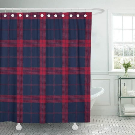Red Plaid Shower Curtain PKNMT Abstract Navy and Red Tartan Christmas Classic Color Material Plaid Scottish Bathroom Shower Curtain 66x72 inch ()