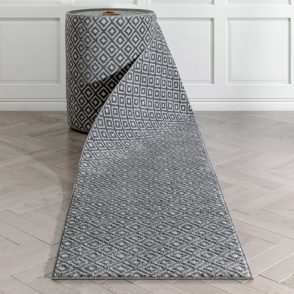Well Woven Custom Size Runner - Choose Your Length - Piano Dark Grey Tribal Diamond Geometric 27 Inches Wide x 90 Feet Long Runner (27" x 90' Runner) Rug